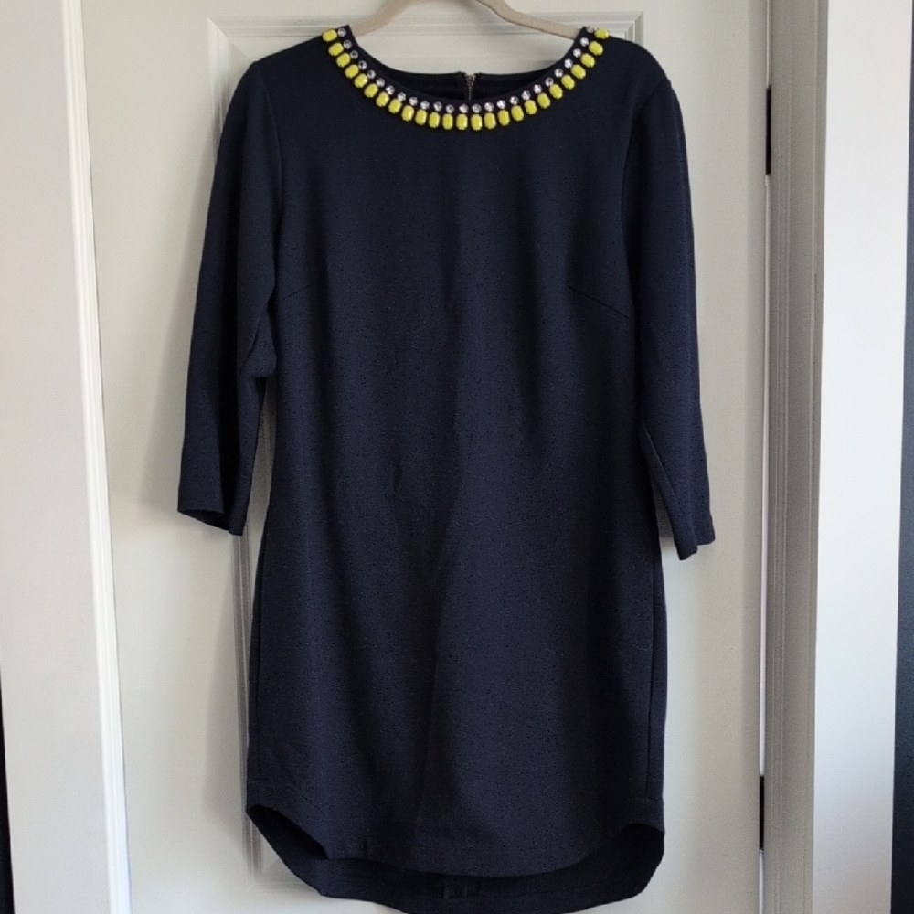 Trina Turk Navy Dress with Yellow and Silver Embellishment